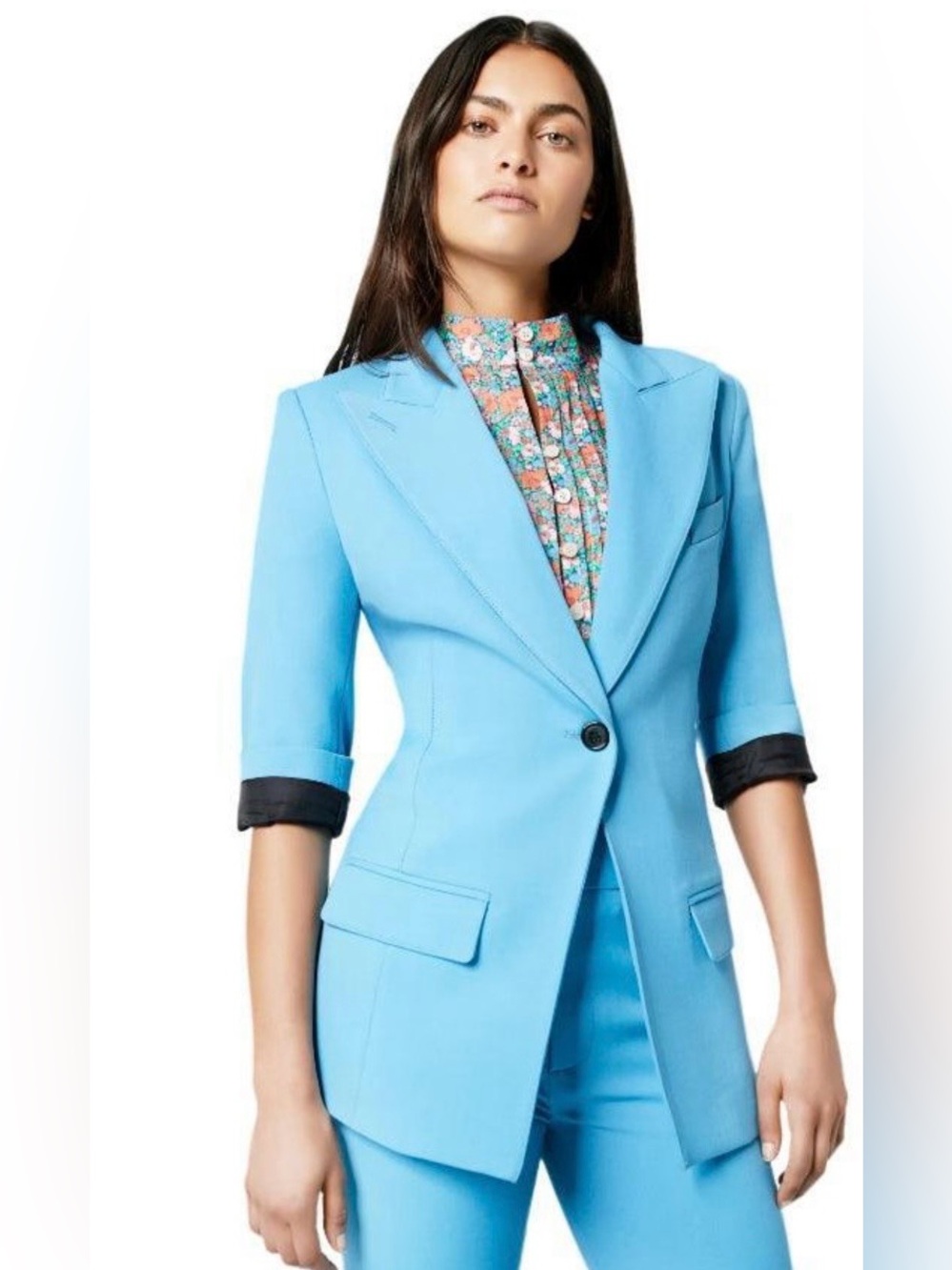 Smythe 3/4 Sleeve long line cornflower stretch blazer